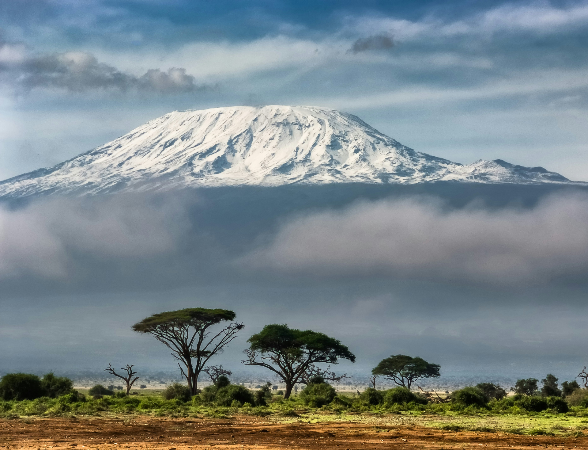 A Distance view of Kilimanjaro on the Umbwe Route in Tanzania