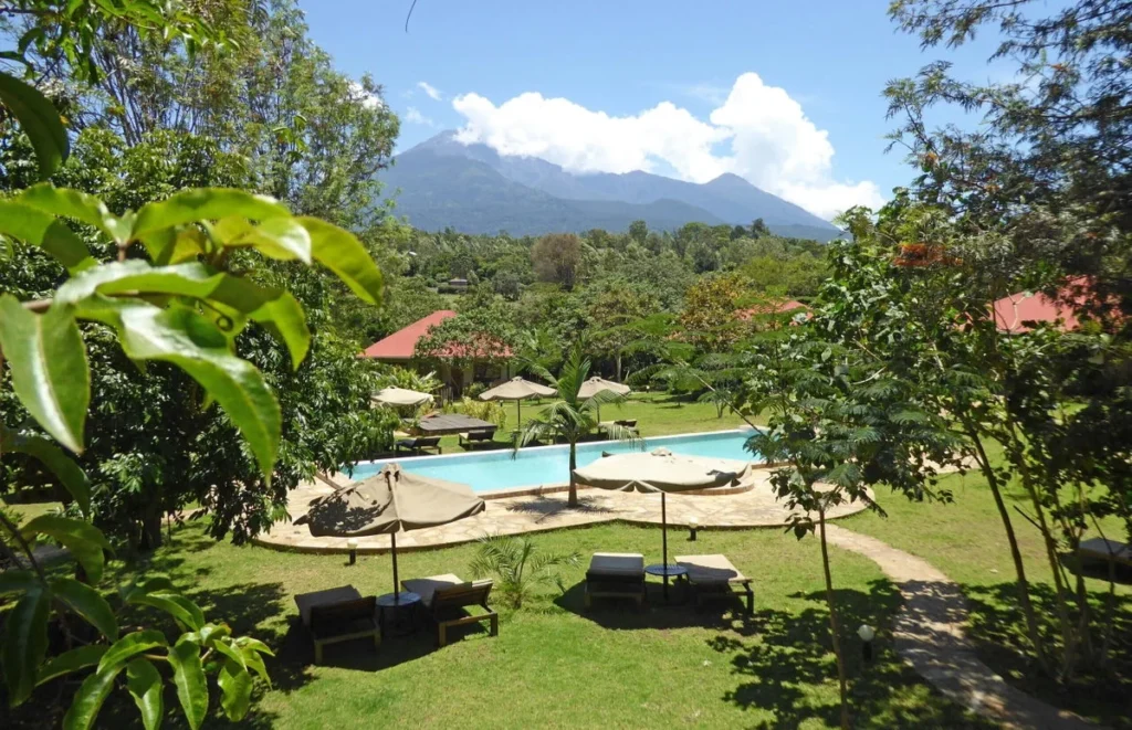 Garden and Mount Meru view at African View Lodge, Tanzania