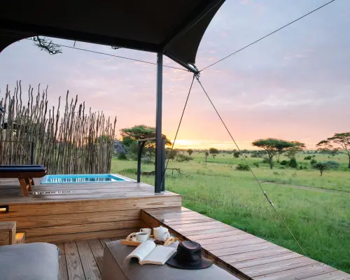 Standard suite with deck, hot tub, and sunset view at Lemala Nanyukie.