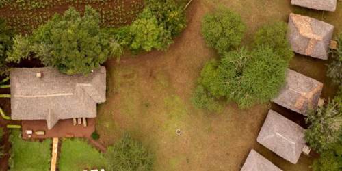 Aerial view of Karatu Tented Lodge Rooms and a pool
