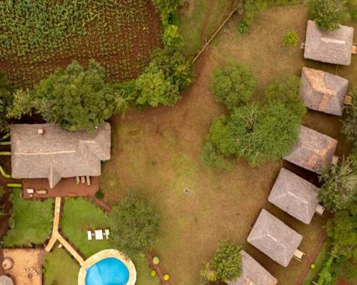 Aerial view of Karatu Tented Lodge Rooms and a pool